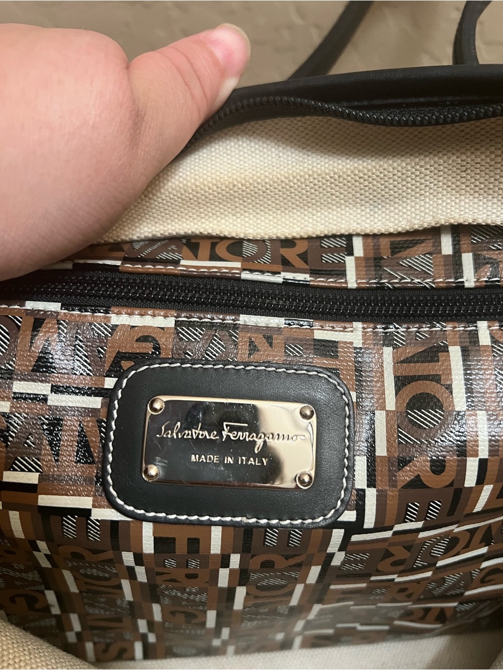 Authentic Salvatore Ferragamo Monogram Tote Bag Brown Italy COA Included - Picture 7 of 9